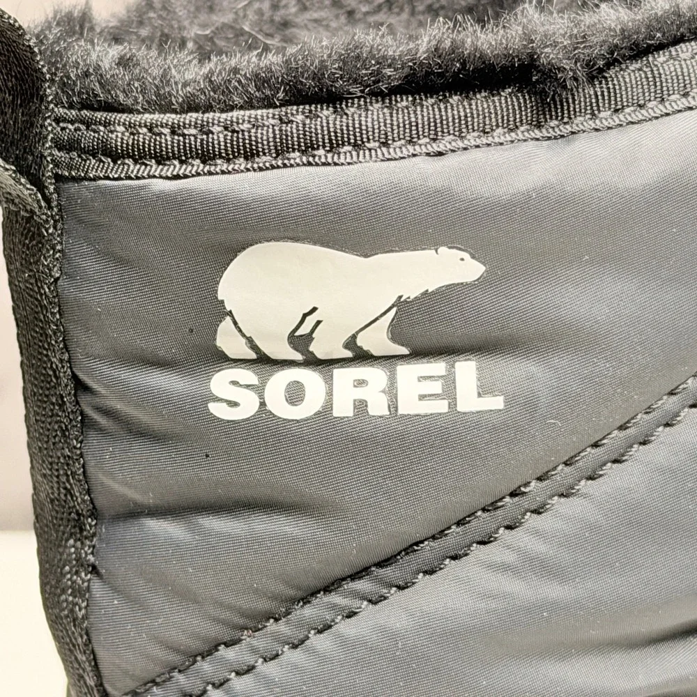 Sorel Whitney II Short Lace Boots Women 10 Black Waterproof Faux Fur Snow NL3820